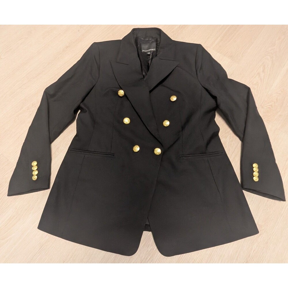 Banana Republic Black Wool Double Breasted Gold Button Blazer Size 14